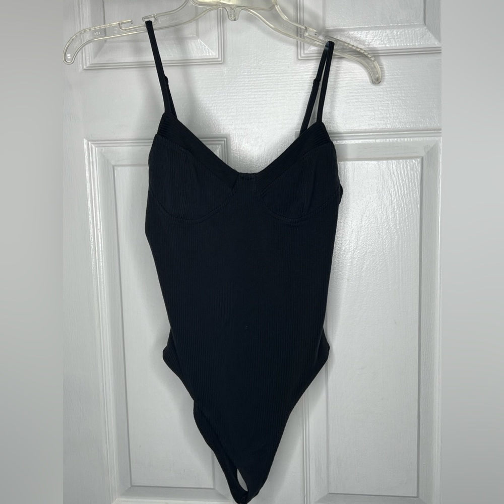 Forever 21 black ribbed bodysuit with bustier detail